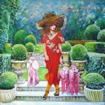 Lady aux caniches roses- 120x120cm sans&nbsp;arbres